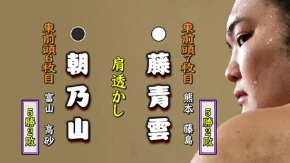 朝乃山は2敗目　藤青雲に肩透かしで敗れる