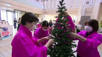 鹿児島市役所にピンクリボンツリー　乳がんの早期発見・早期治療の重要性を啓発