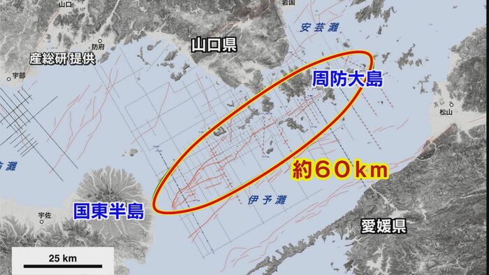 新たに確認された国東半島沖の活断層