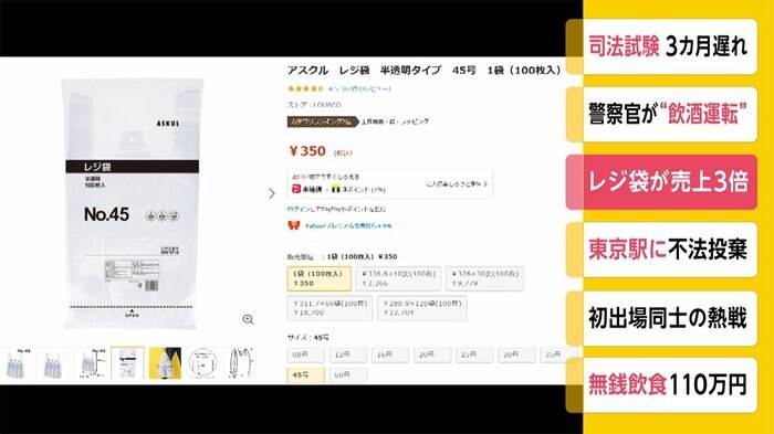 有料化のレジ袋 家庭向け販売サイトで売り上げ3倍に