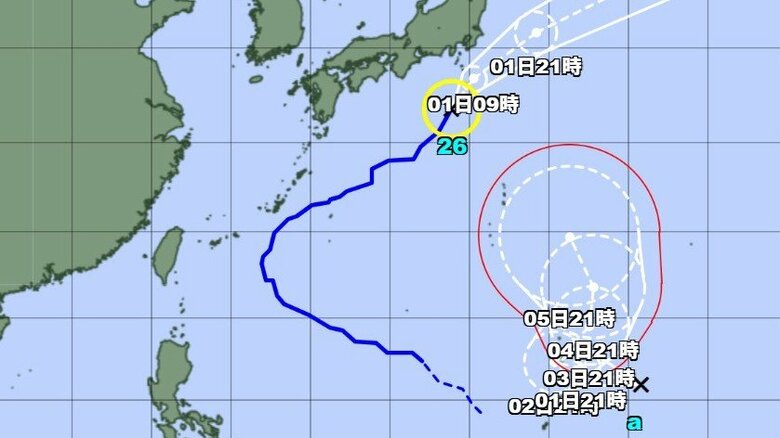 【台風情報】“台風のたまご”熱帯低気圧の進路予想　「新たな台風」が24時間以内に発生の可能性　台風26号の進路予想　1日午前9時には八丈島の北東約60キロに達する予想｜FNNプライムオンライン