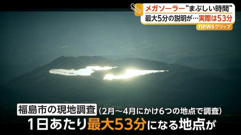 巨大メガソーラー“まぶしい時間”　事業者は最大5分の説明も実際は“最大53分”　市が防止措置求める方針　福島市｜FNNプライムオンライン