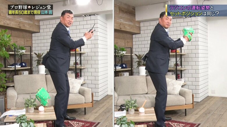 左・ラジコンの運転　右・セットポジション