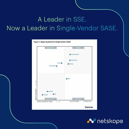 Netskope、ガートナー シングルベンダーSASE部門のマジック・クアドラントでリーダーの1社に初の認定