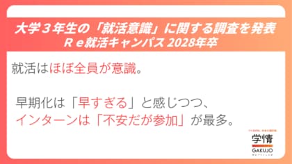 就職活動を「日常的に考えている」大学生が多数、就活の早期化には戸惑いの声も【大学3年生、将来観調査】