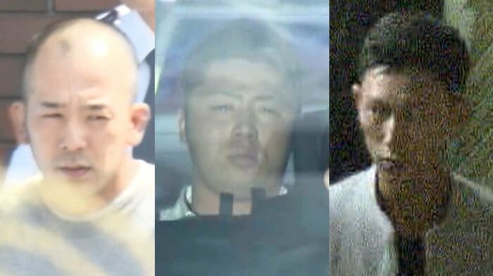 小松園竜飛被告(左)須江拓貴被告(中)酒井佑太被告(右)