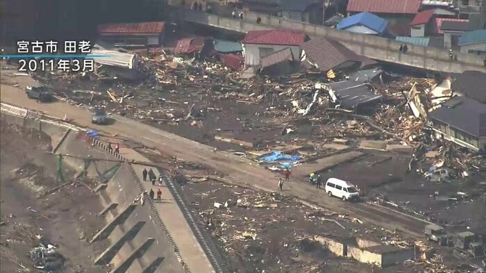 東日本大震災直後の宮古市の田老地区
