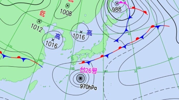 天気図　29日午前9時の予想　気象庁HPより