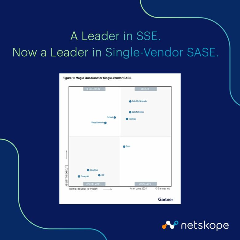 Netskope、ガートナー シングルベンダーSASE部門のマジック・クアドラントでリーダーの1社に初の認定