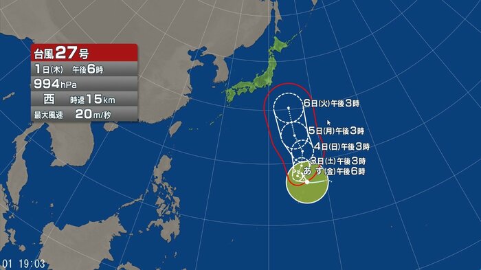 台風27号の進路予想図