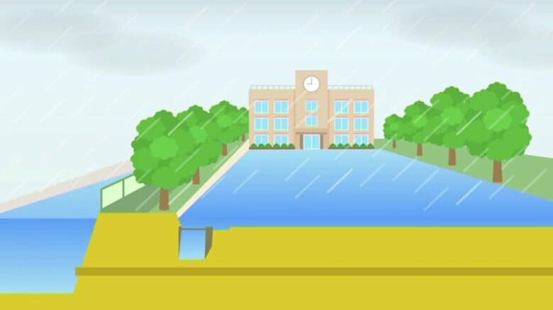 台風被災地発の防災アイデア「グラウンド遊水地」　校庭に雨水をためて地域の水害リスク低減　日本大学工学部で始まった実証実験　効果はいかに！？｜FNNプライムオンライン