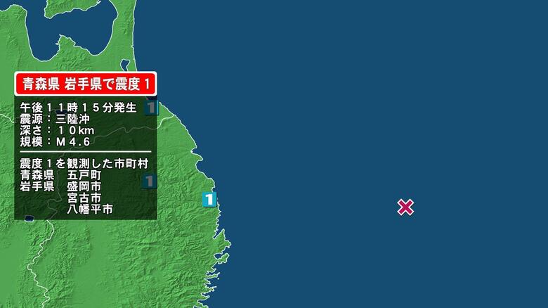 青森県で最大震度1の地震　青森県・五戸町、岩手県・宮古市、盛岡市、八幡平市｜FNNプライムオンライン