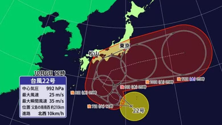 台風２２号が四国沖で“急カーブ”予想　非常に強い勢力に発達し愛媛は９日頃最接近し荒れた天気か【愛媛】｜FNNプライムオンライン