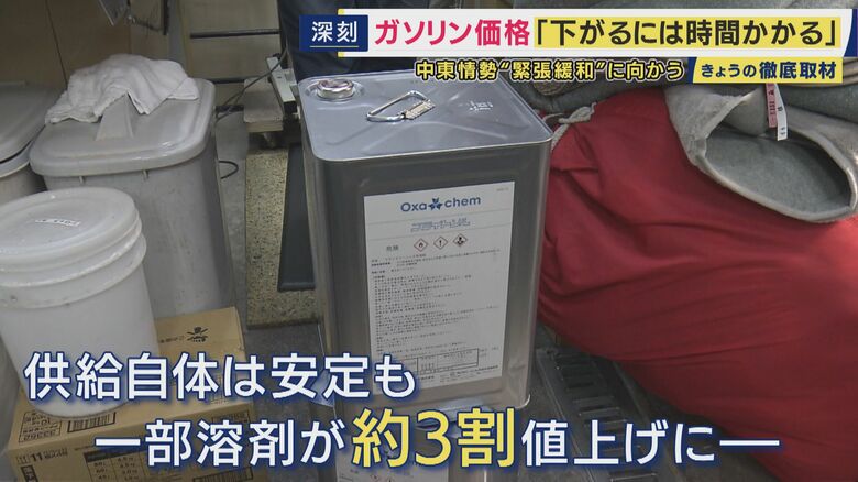 一部の溶剤が値上がり