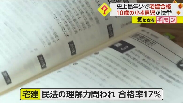 宅建士のテキストを開く孝心くん