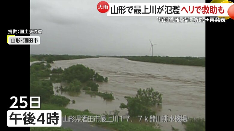 最上川の水位が上昇していく様子