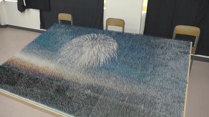 大型フレーム付絵画　油彩画　油絵　光陽会受賞者　松原孝明　『童心（壁の内で』 大型フレーム付絵画 油彩画 油絵 光陽会受賞者 松原孝明 『童心