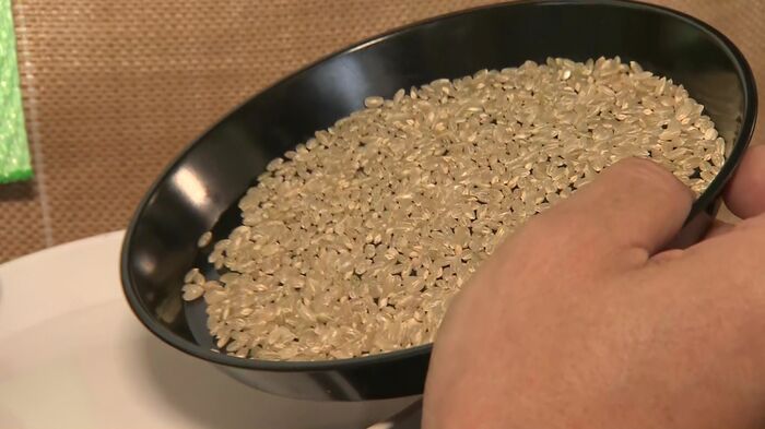 玄米の表面のつやなどを確認