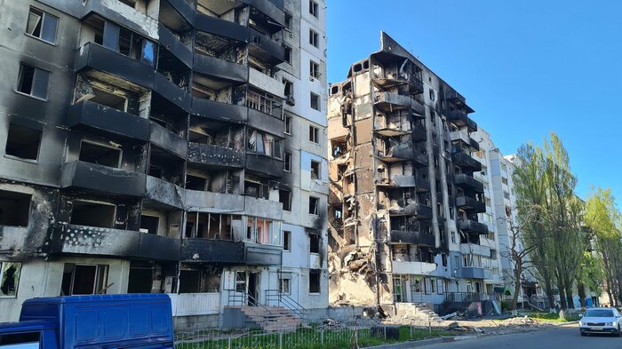 ロシアの攻撃を受けたウクライナの市街地