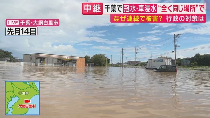 先月14日も駐車場が冠水