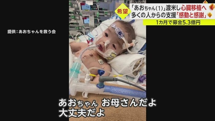 お母さんの声に目を開け反応した様子を見せる葵ちゃん