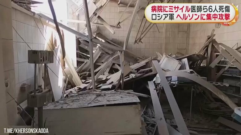 破壊された内部はがれきが散乱
