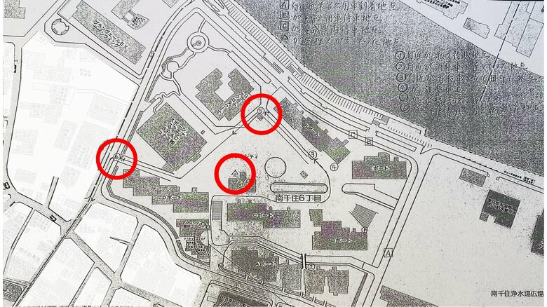 中村作成の地図　赤円内に『５』『６』『△』の表記