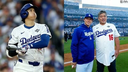 大谷翔平第2打席でワールドシリーズ2号豪快ホームラン！始球式に“レジェンド”野茂英雄氏登場　WS第3戦