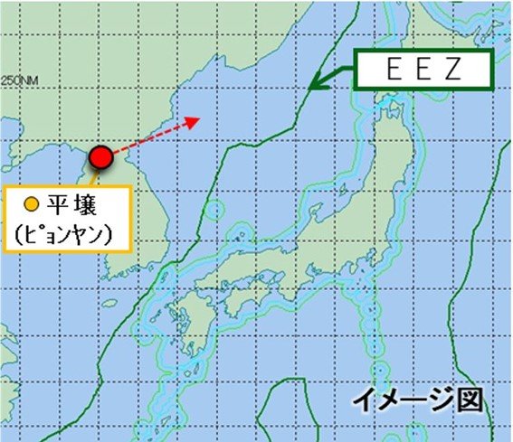 1月14日に発射された北朝鮮のミサイルの飛翔図(防衛省作成)