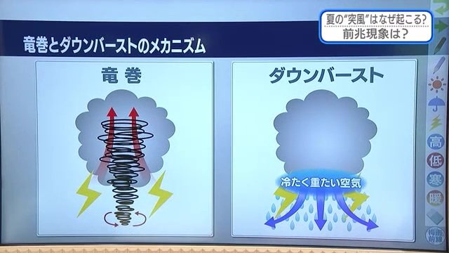 突風は雷雲の下で発生