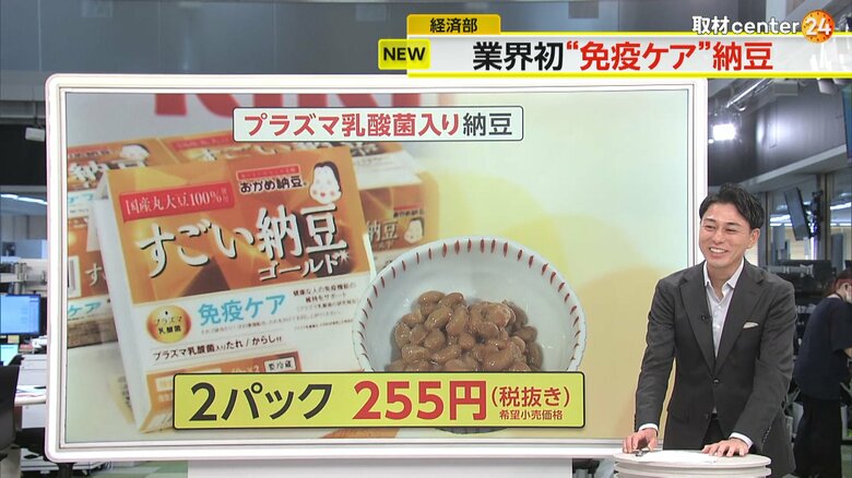 2パック255円（税抜）で販売されるというプラズマ乳酸菌入りの納豆