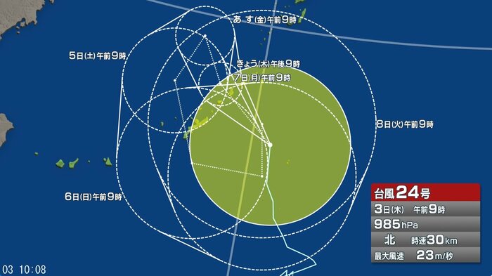 台風24号の進路予想図