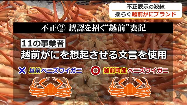 「越前がに」を想起させる不正な表示