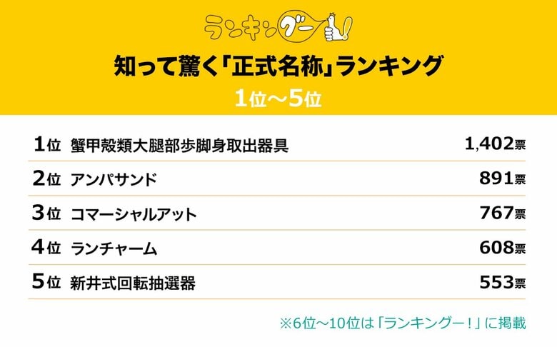 知らなかった!驚きの正式名称ランキングを調査。1位は、カニを食べるときに使う「ほじくるやつ」!