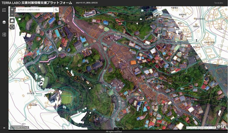 7月12日版の共通状況図には住宅がどこに建っていたか印が付けられている　画像提供／テラ・ラボ