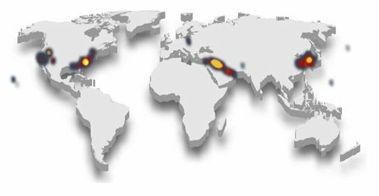 未確認航空現象の傾向をまとめ資料では日本周辺にも「ホットスポット」が確認された