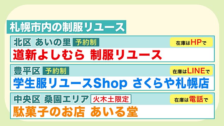 札幌市内にある制服リユースのショップ