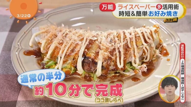 ソースなどをかけたらお好み焼きの完成！