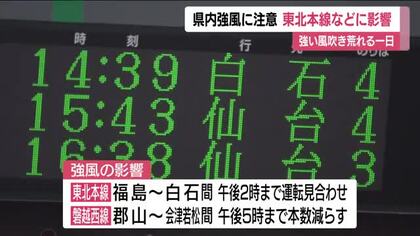 強い風吹き荒れる一日　強風で東北本線などに影響＜福島県＞
