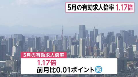 5月の有効求人倍率　前月を0.01ポイント下回り1.17倍　「新規求人」すべての産業で前年同月より減少　求人見直す企業の動き続く