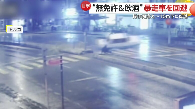 制御を失った車が歩道にいた男性に衝突寸前となる瞬間（トルコ）⑤