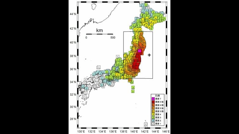 東日本大震災の震度と震央（気象庁）