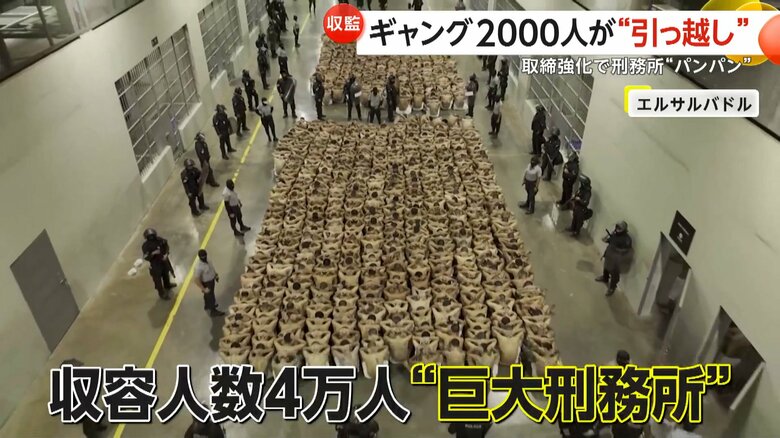 収容人数4万人の巨大刑務所にずらりと並んだ囚人