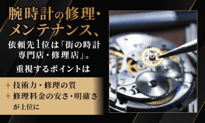 腕時計の修理・メンテナンス、依頼先1位は「街の時計専門店・修理店」。重視するポイントは「技術力・修理の質」「修理料金の安さ・明確さ」が上位に