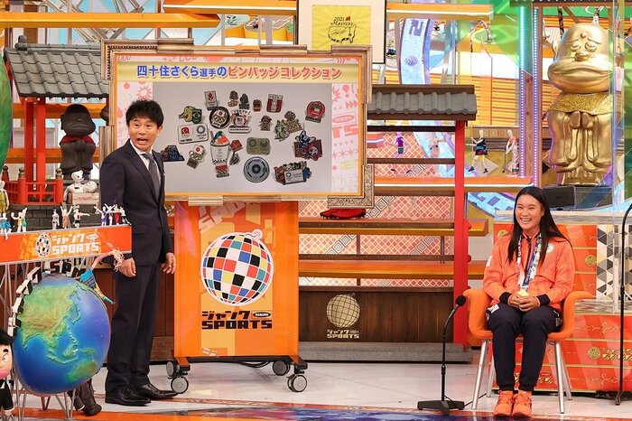 四十住選手は選手村でたくさんのピンバッチを交換
