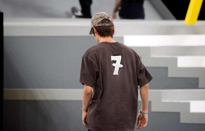堀米が着ていたTシャツには好きな数字「7」。誕生日(1月7日)や今大会7度目優勝など7が偶然にも並ぶ