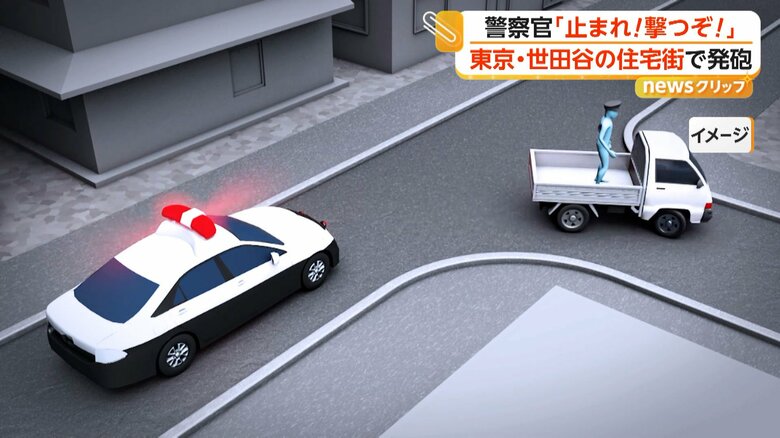 警察官を乗せたまま軽トラックが急発進したイメージ