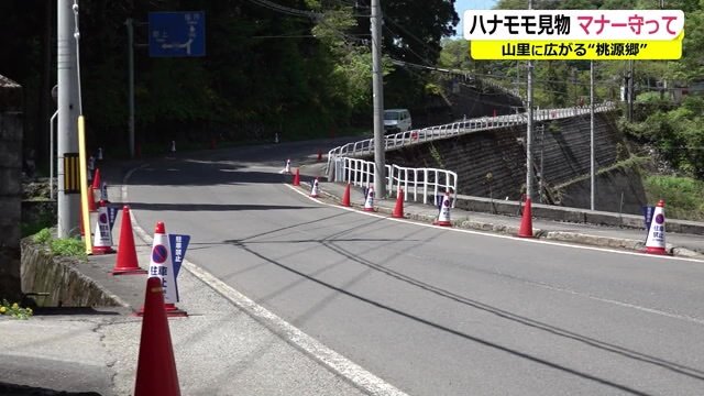 奥まで設置されているカラーコーン