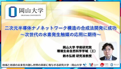 【岡山大学】二次元半導体ナノネットワーク構造の合成法開発に成功～次世代の水素発生触媒の応用に期待～