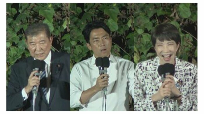 左から 石破茂 元幹事長・小泉進次郎 元環境相・高市早苗 経済安保相